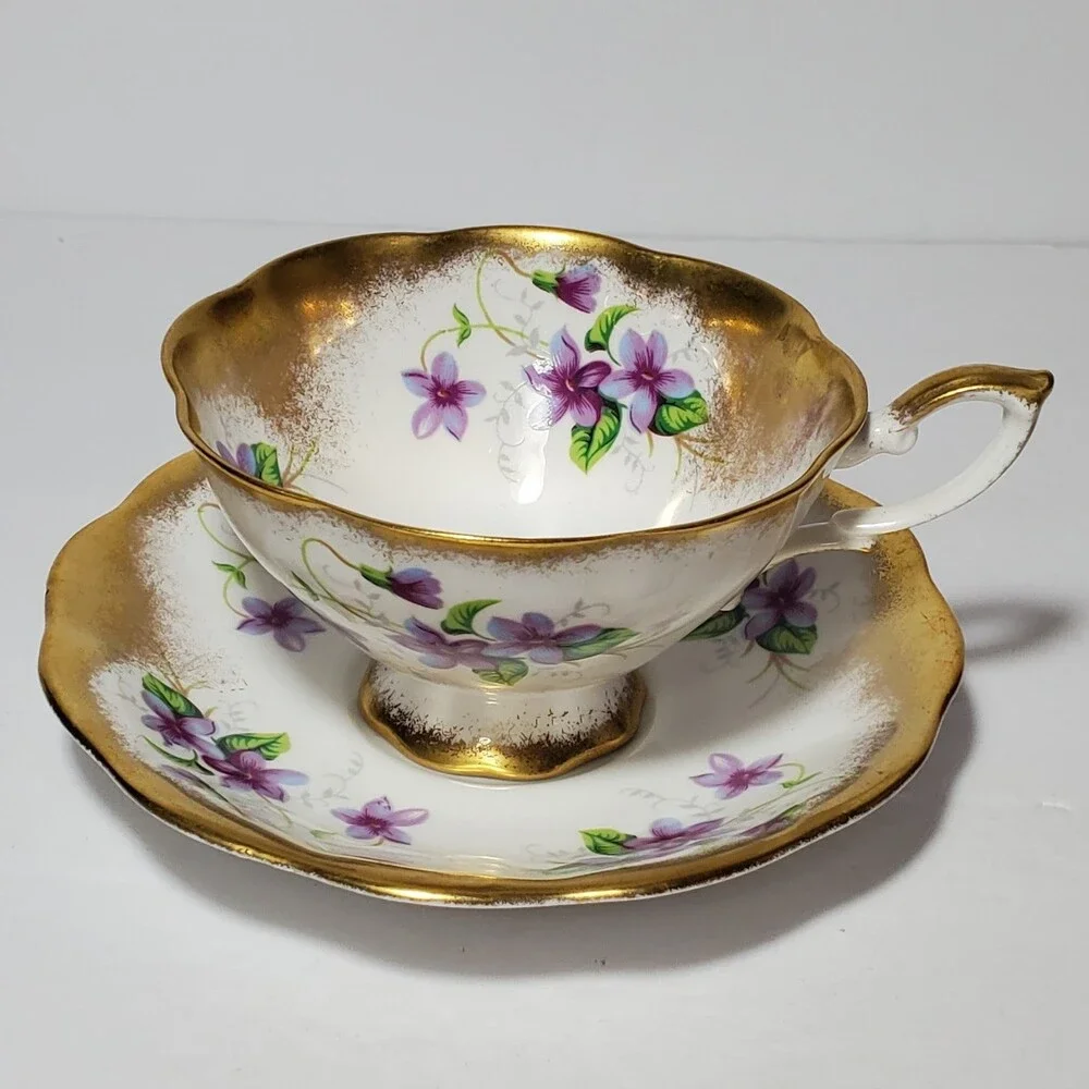 Royal Standard Teacup and Saucer Purple Violets Vintage